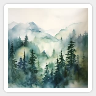 Forest Fog Mountains Trees Watercolor Sticker